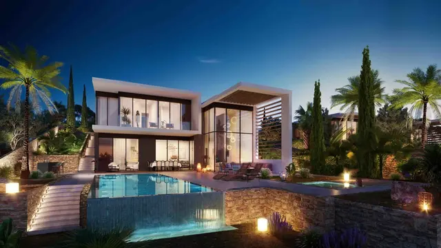 Luxusvilla: 88 m² Doppel-Infinity-Pools & Meerblick, Grundstück 2.406 m² - Gated Community - Pegeia